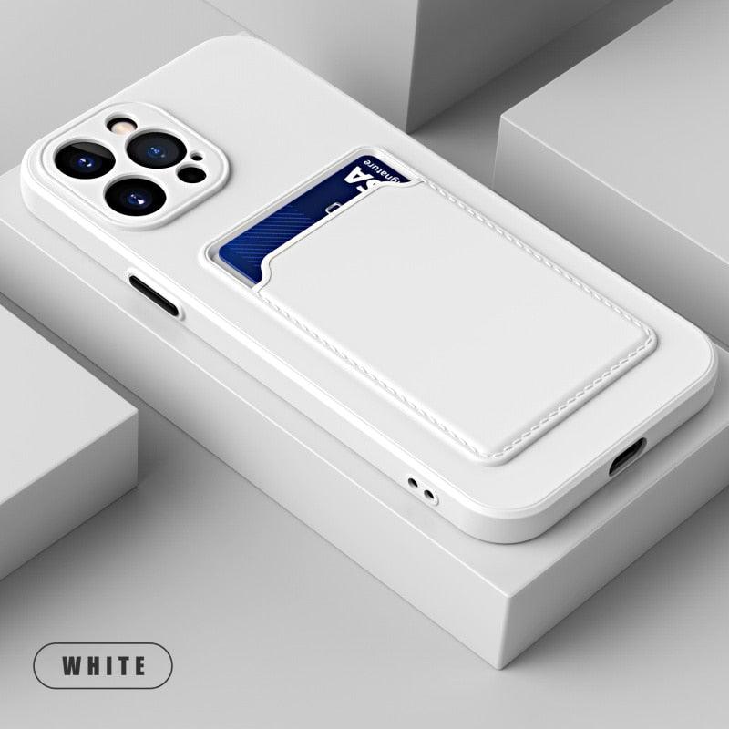 White Soft Wallet Card Holder Phone Case For iPhone 11 12 13 Pro Max Camera Protective Case Wallet Holder Cover Soft Portable Silicone Back Cover Durable Phone Case