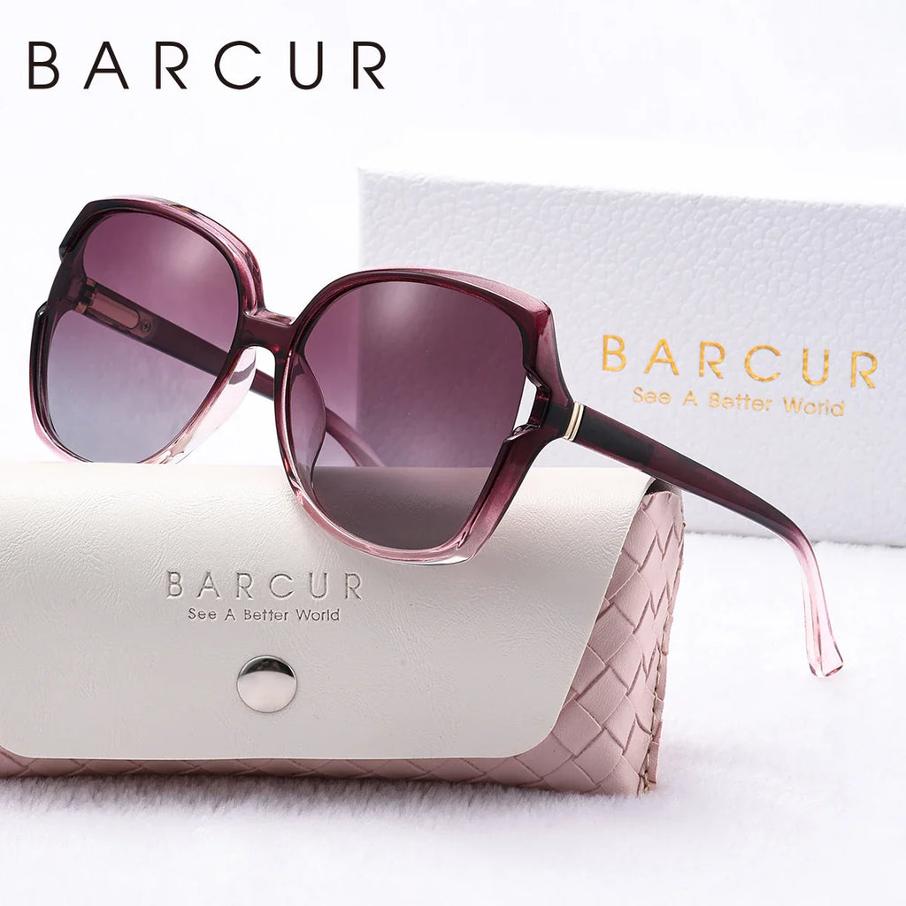 BARCUR Women’s Gradient Butterfly Frame Polarized Fashionable Sunglasses – Trendy Elegant Large PC Elliptical Design with UV400 Protection for Summer Travel Beach Shopping & Summer Style – White Gift Box Included