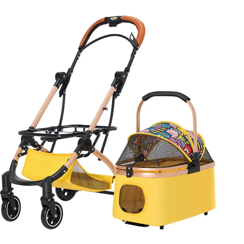 3 in 1 Pet Stroller 4 Wheel Small Medium Portable Foldable Carrier Dog Strolling Storage Basket 36lb max  dog car seat