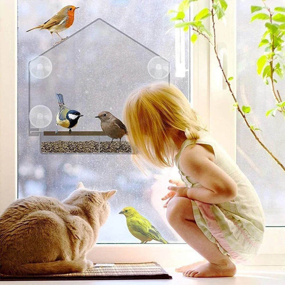 1PC Bird feeder with transparent window and external bird feeder with suction cup suitable for outdoor garden use