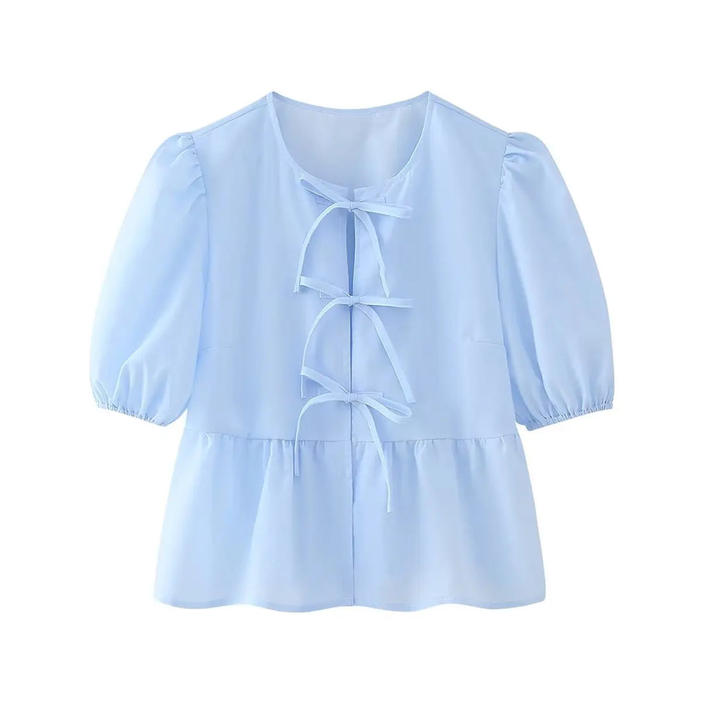 Leopard Blouse Puff Sleeve Crop Top Women's Summer Clothing