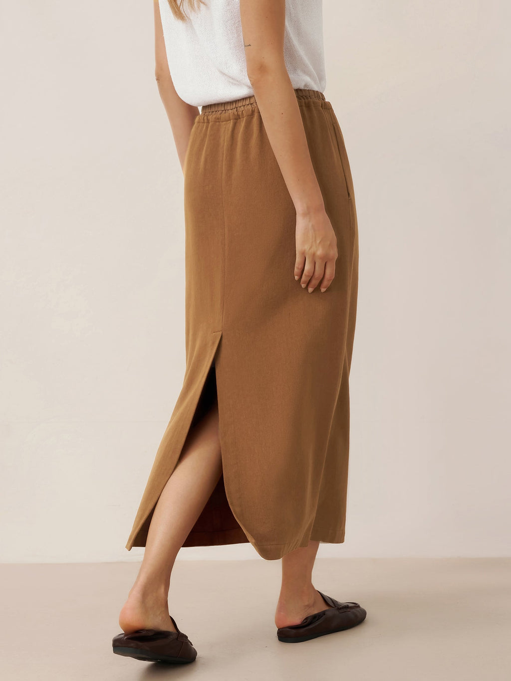 Lyocell Linen Drawstring Split Maxi Skirt SAMANTHA