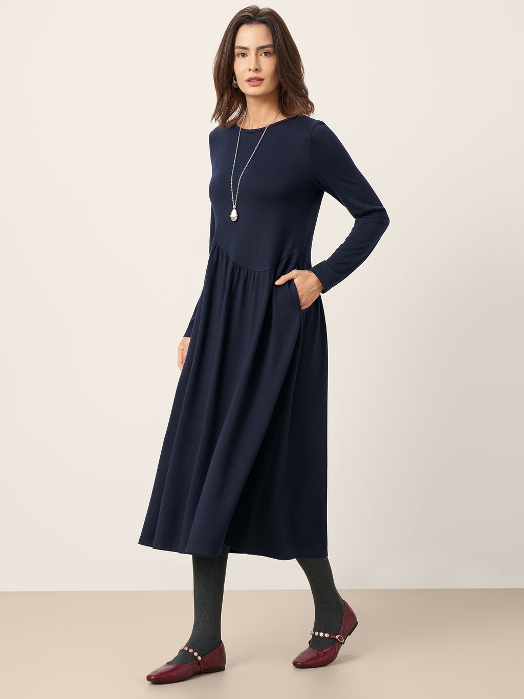 Wool Asymmetric Curved-Cut Maxi Dress CALLIE