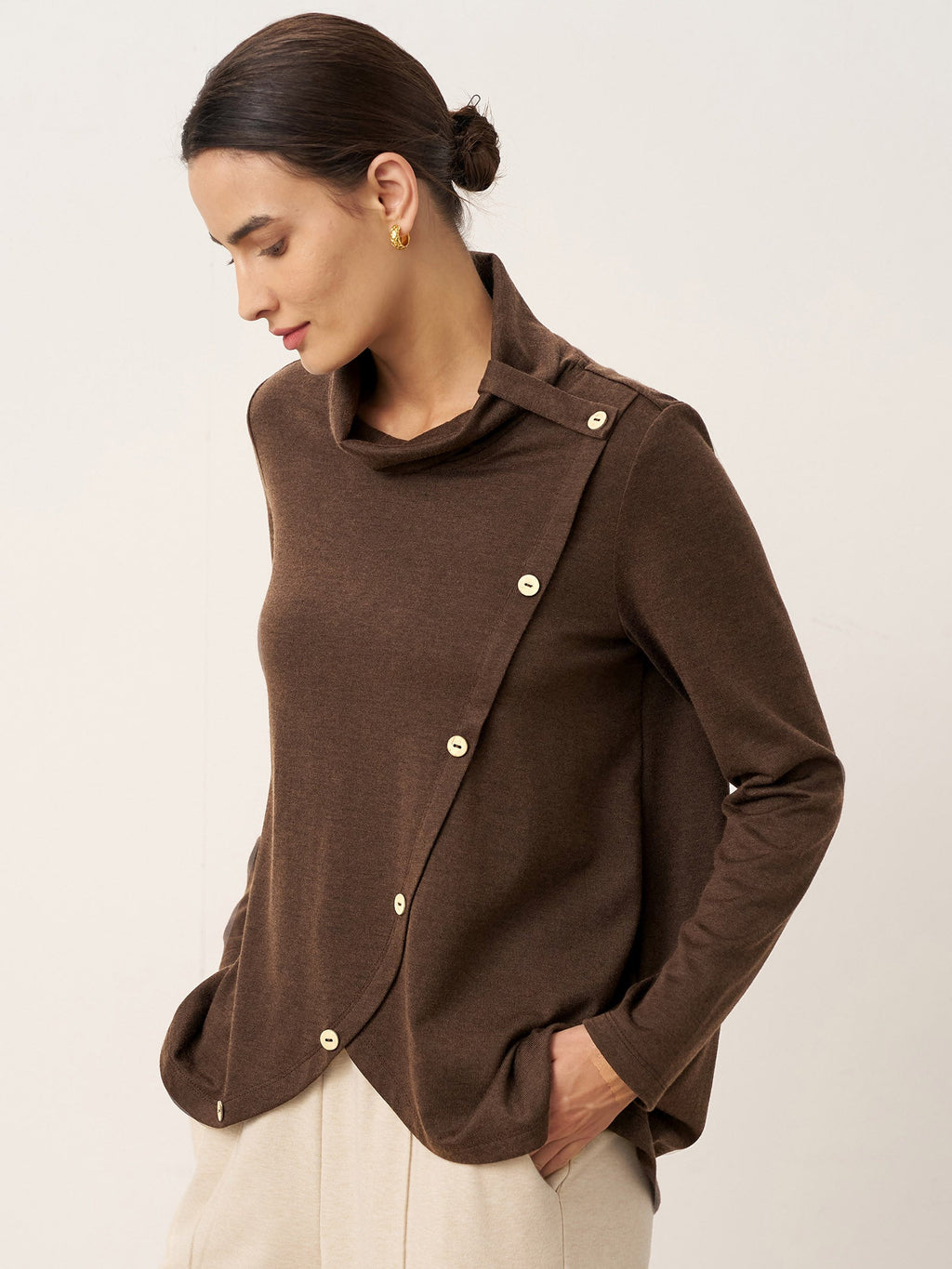 Wool Asymmetric Hem Long Sleeve Top CHARITY