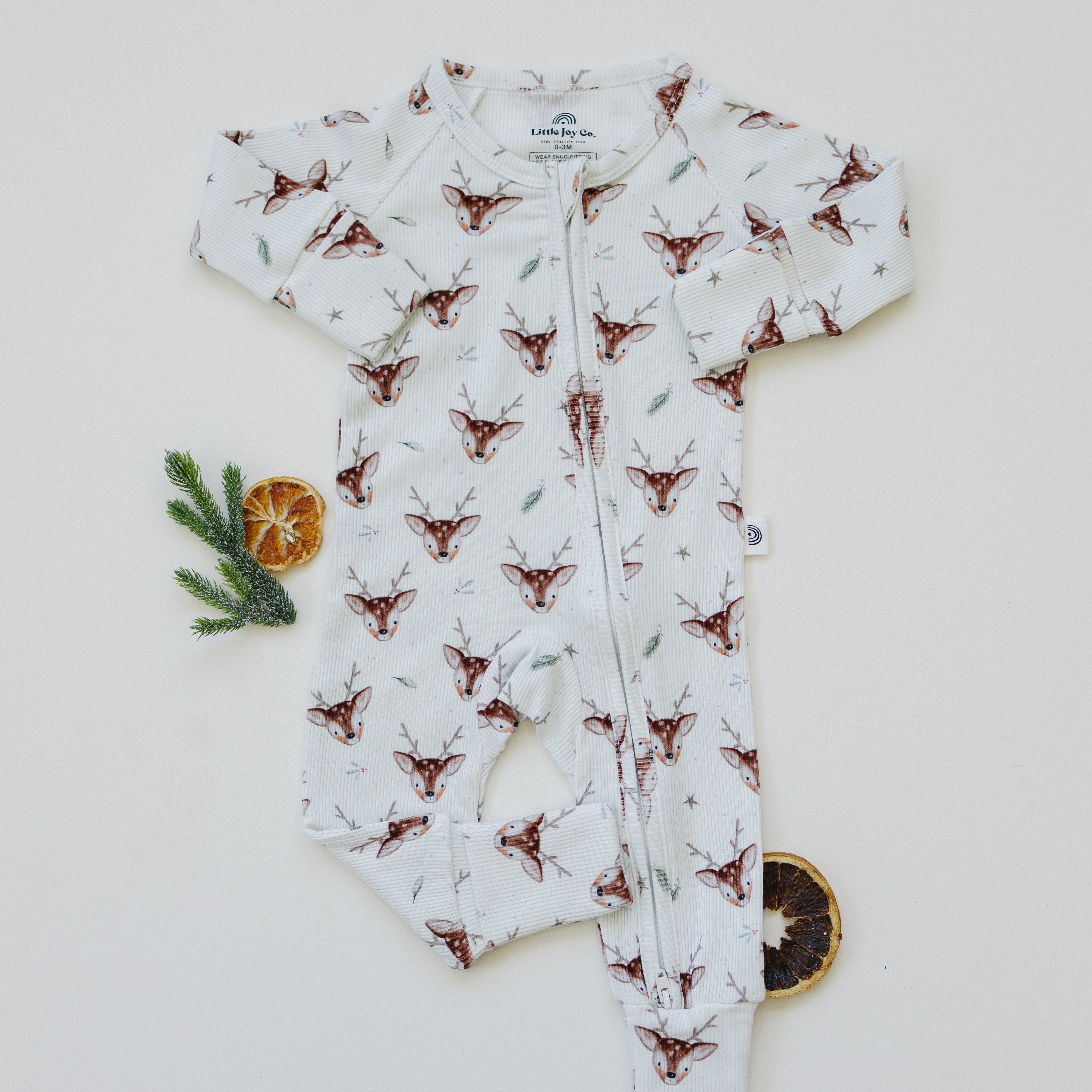 Reindeer Games Ribbed Bamboo Zippy Pajamas *NB to 3/6m left