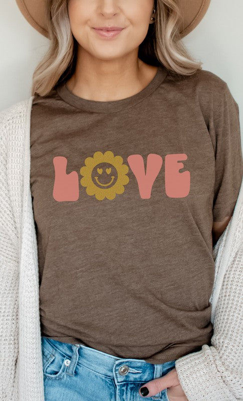 Love Sparkley Heart Eyes Flower Graphic Tee T-Shirt
