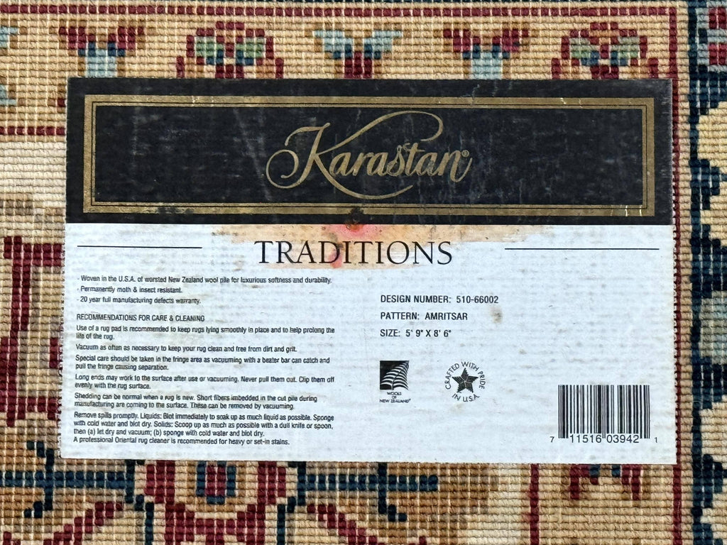 Karastan Rug 5.9 x 8.6, Karastan Traditions Amritsar Pattern Design 510, New Zealand Wool, Karastan Area Rug