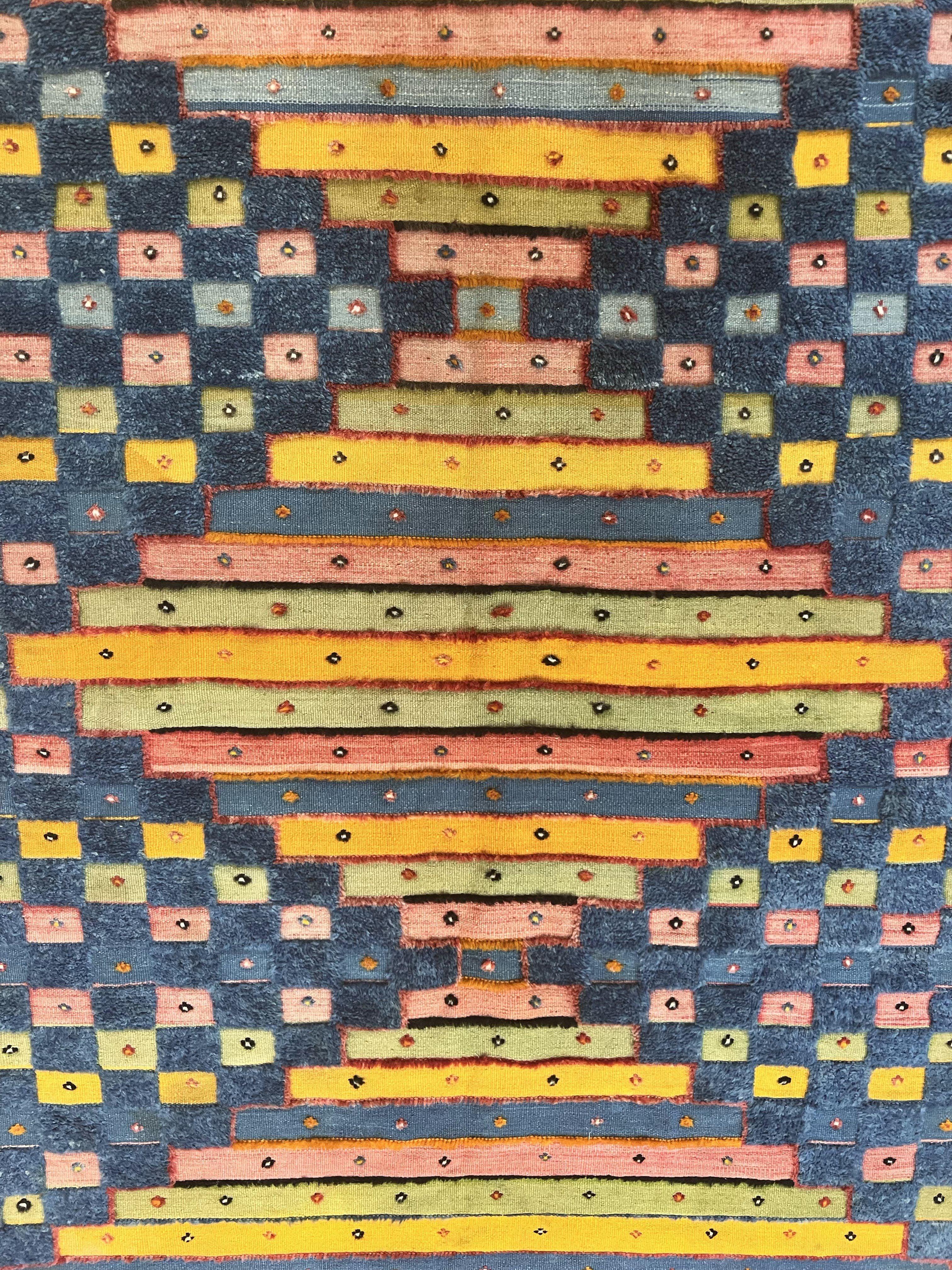 Colorful Moroccan Rug 7x8, Abstract Design, Wool Multicolor Handmade Vintage Carpet, Tribal Rug, Berber Rug