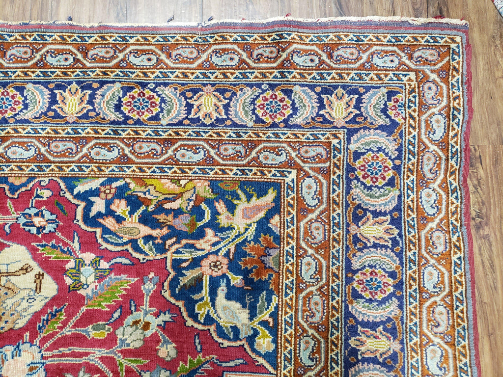 Antique Turkish Sivas Area Rug 8x11, Hand-Knotted, Vintage Red Wool Carpet, Gazelles Lions, Boteh Border, 8' x 11' Top Quality Oriental Rug