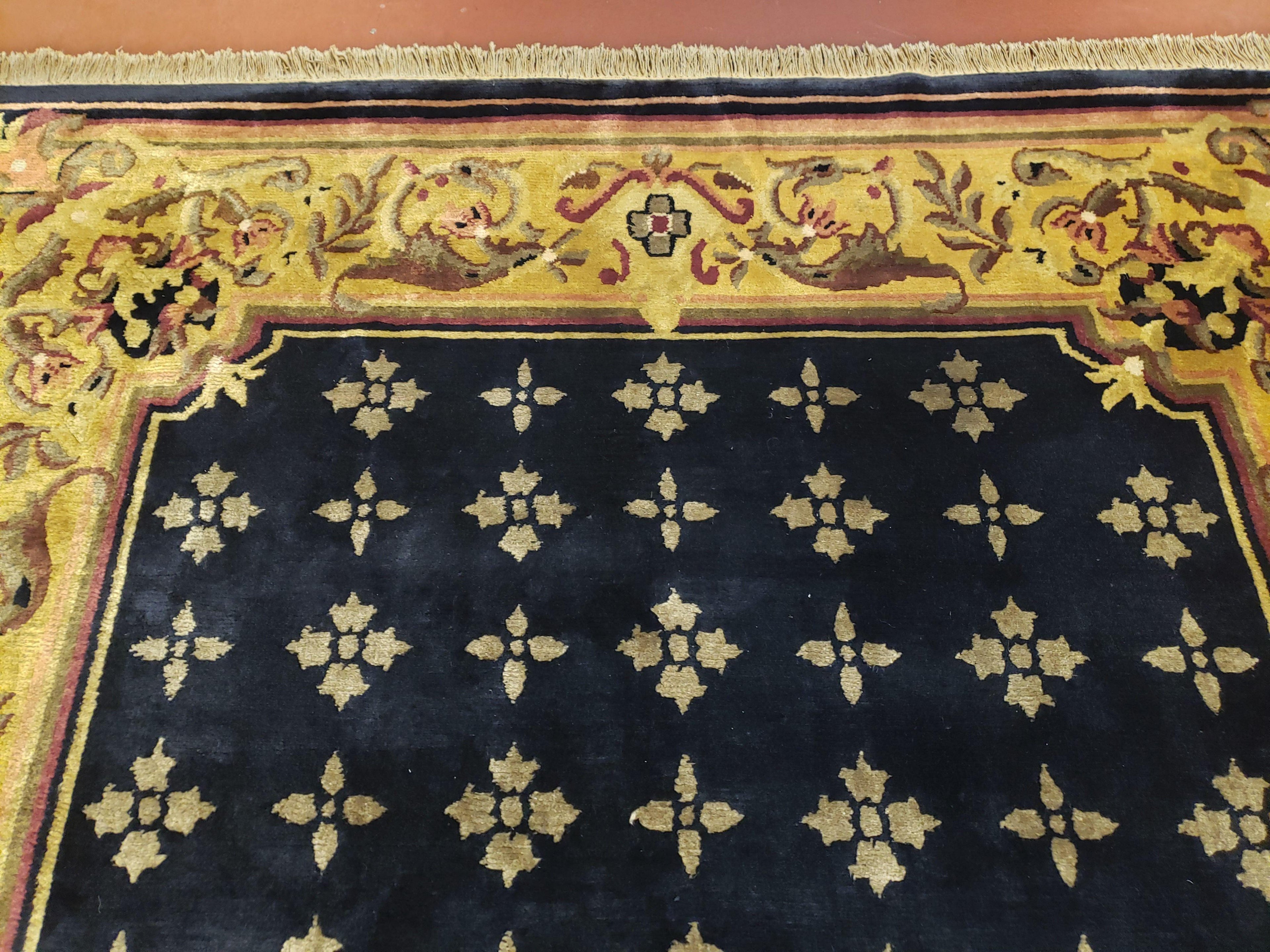 6x9 Aubusson Design Nepali Tibetan Rug Black & Tan Hand-Knotted Wool Carpet Soft Plush Pile New Rug Nice