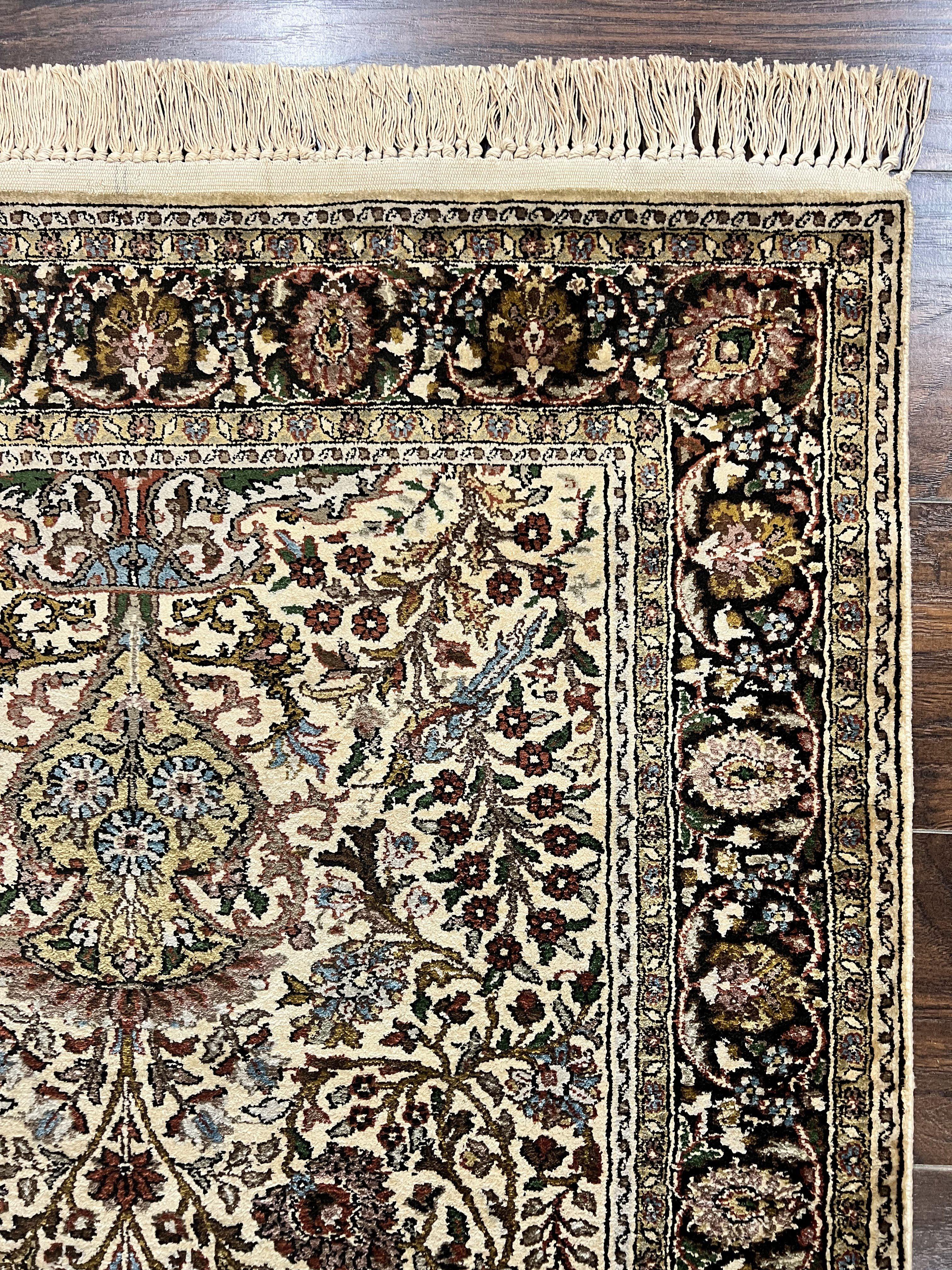 Turkish Kayseri Silk Rug 3x5, Tree of Life Silk Oriental Carpet, Birds Persian Vase Design, Hand Knotted Vintage Fine Rug, 340 KPSI