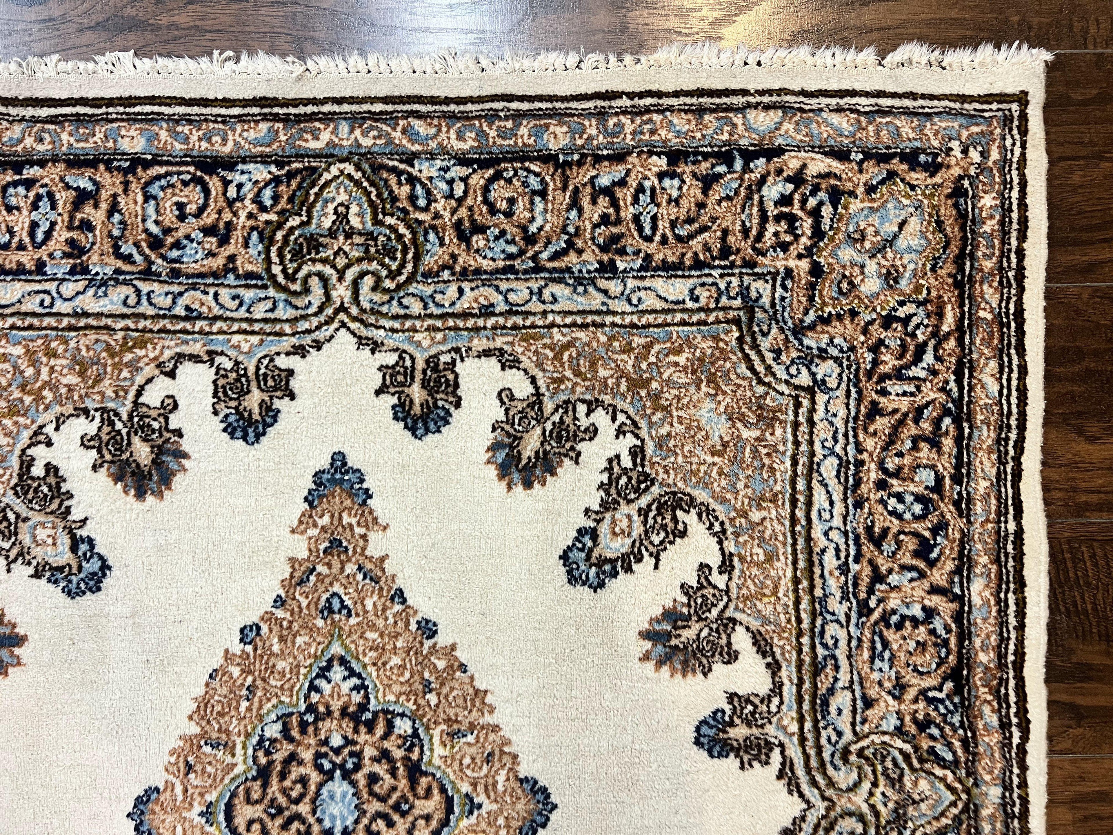Square Persian Kirman Rug 4x4, Semi Open Field, Handmade