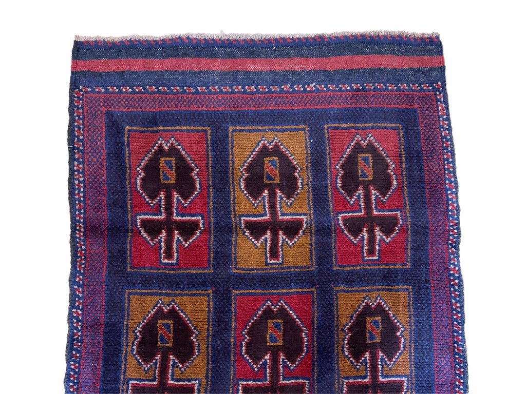2' 9" X 4' 5" Vintage Handmade Tribal Wool Rug Balouchi Afghan Rug Blue Red 3x5