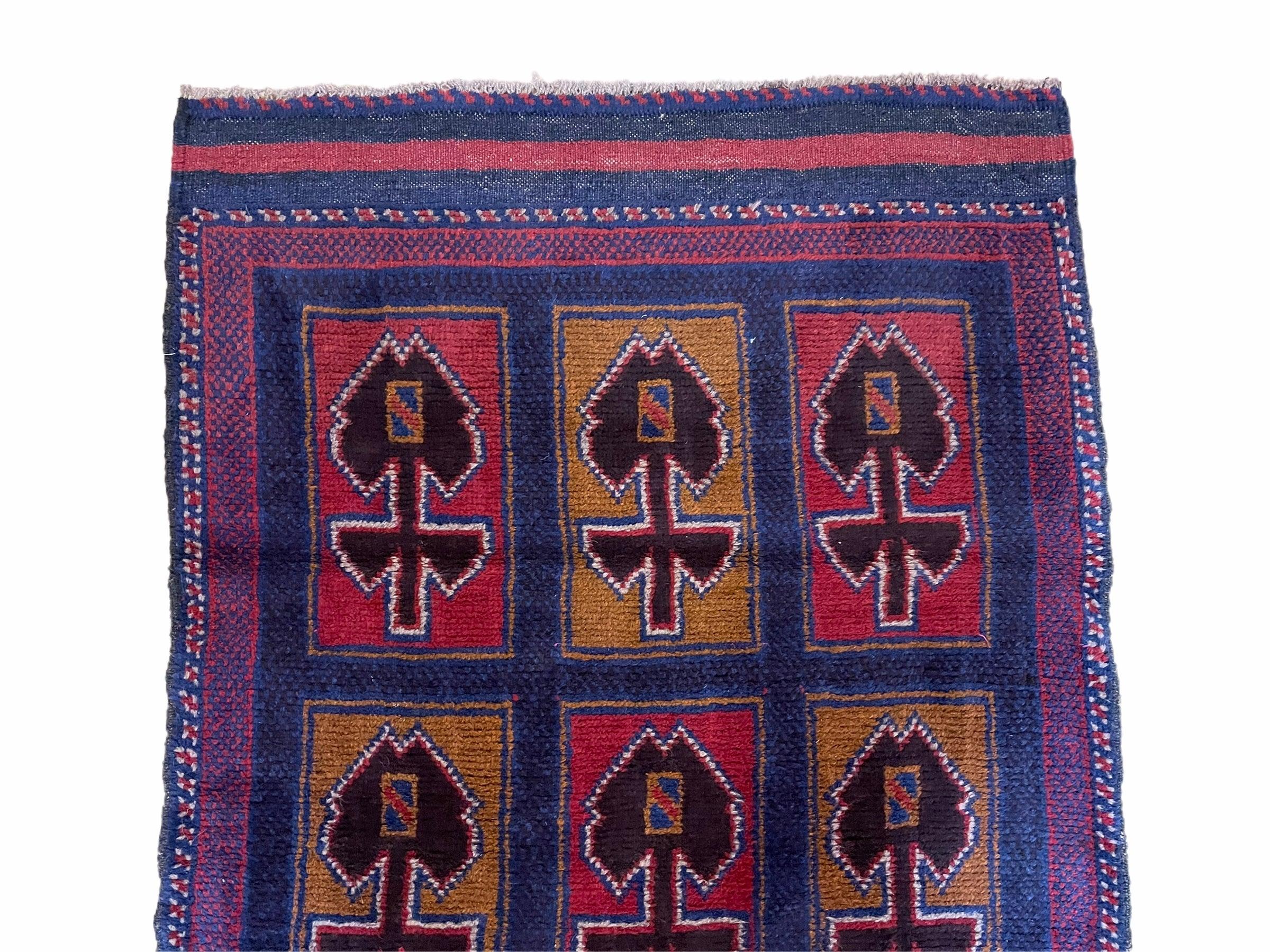 2' 9" X 4' 5" Vintage Handmade Tribal Wool Rug Balouchi Afghan Rug Blue Red 3x5