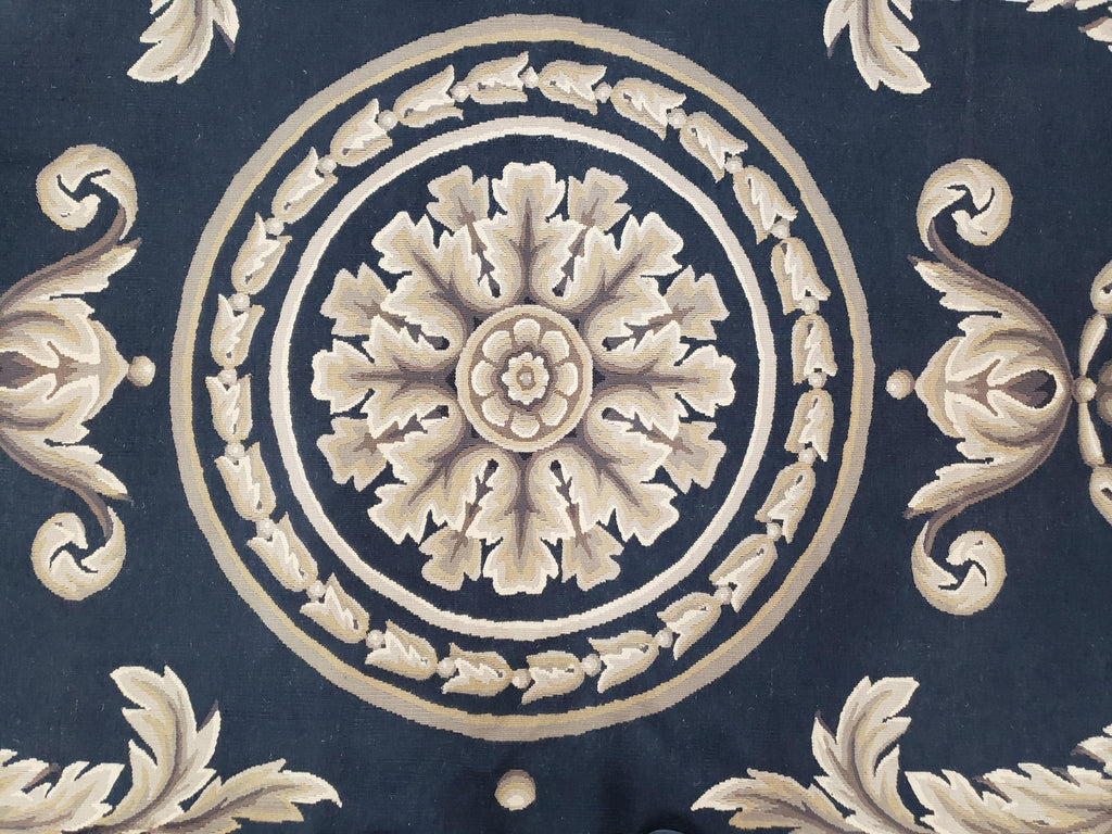 Black and Tan Aubusson Rug, 10 x 14 Aubusson Carpet, New Aubusson Rug, Elegant, Wool, Handmade Area Rug, Flatweave Rug, Large Aubusson Rug