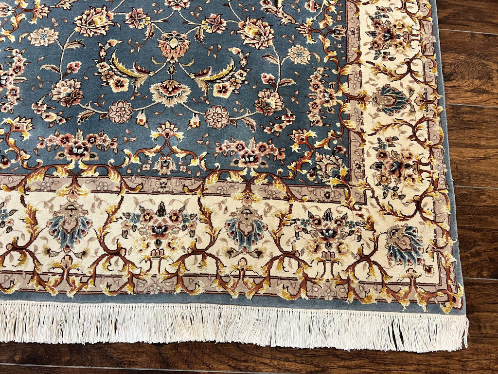Sino Persian Rug 4x6, Very Fine Oriental Carpet, Handmade Rug 4 x 6, Floral Allover Vintage Traditional Wool & Silk Highlights, 200 KPSI
