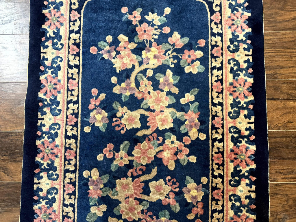 Chinese Rug 3x6, Peking Rug, Blue Chinese Wool Rug, Fete Rug