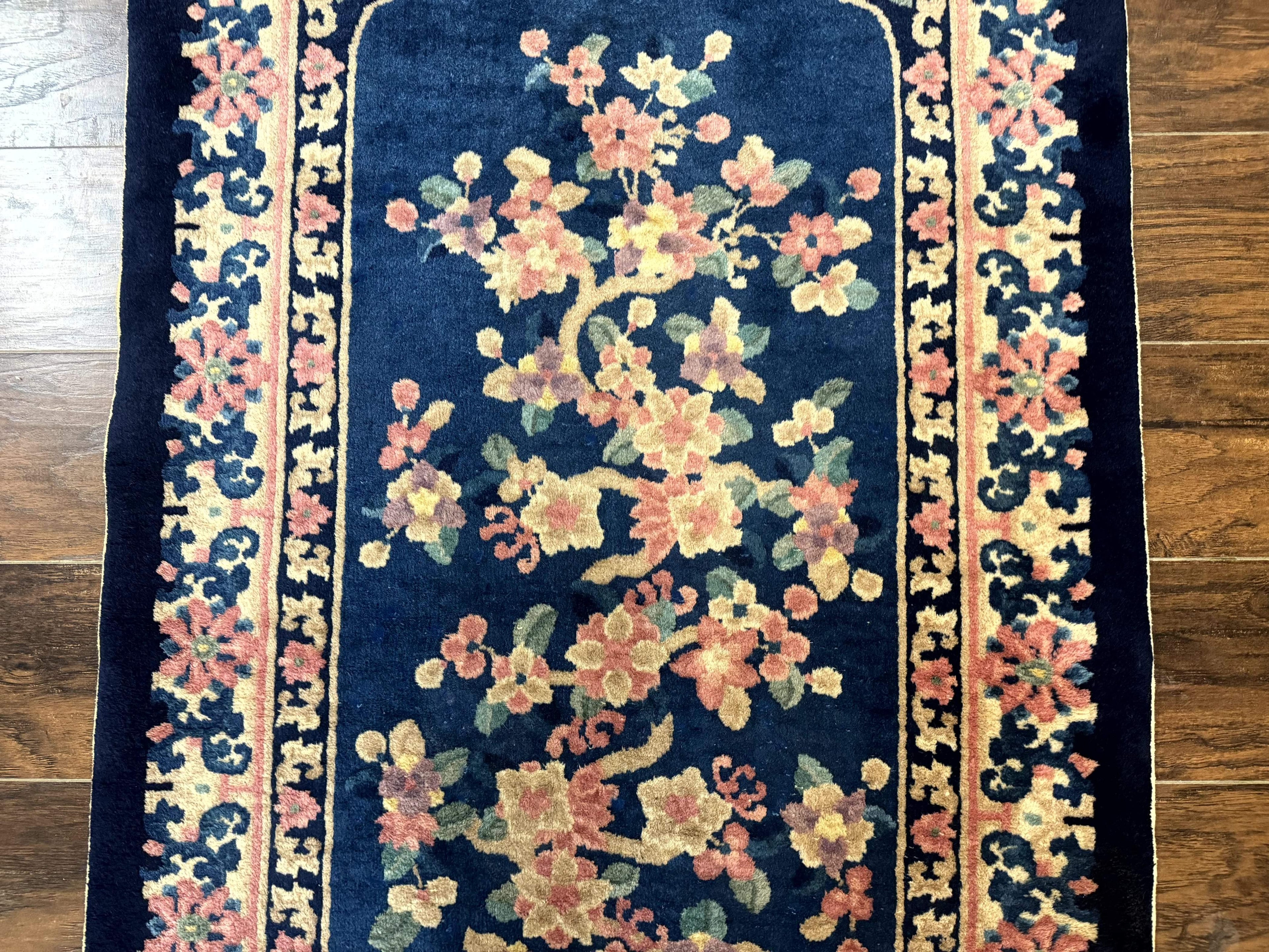 Chinese Rug 3x6, Peking Rug, Blue Chinese Wool Rug, Fete Rug
