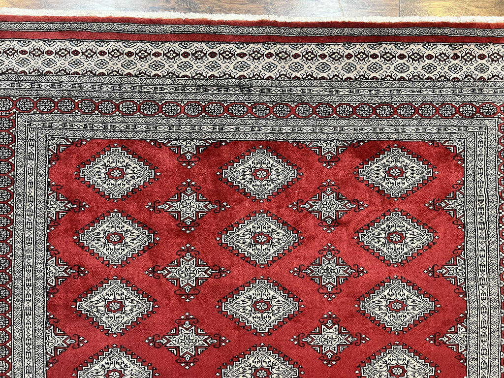 Pakistani Bokhara Rug 6x8, Fine Turkoman Carpet, Wool Handmade Vintage, Red, 6 x 8 Medium Sized Rug, Turkmen Rug