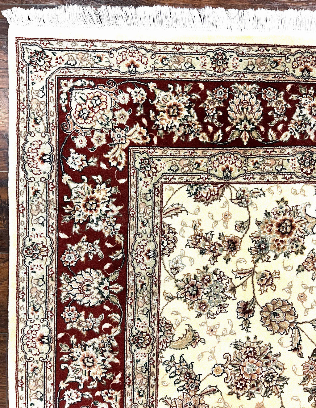 Pak Persian Rug 6x9, Floral Allover Carpet 6 x 9 ft, Cream and Maroon Hand Knotted Wool and Silk Fine Oriental Rug, Traditional Vintage Rug