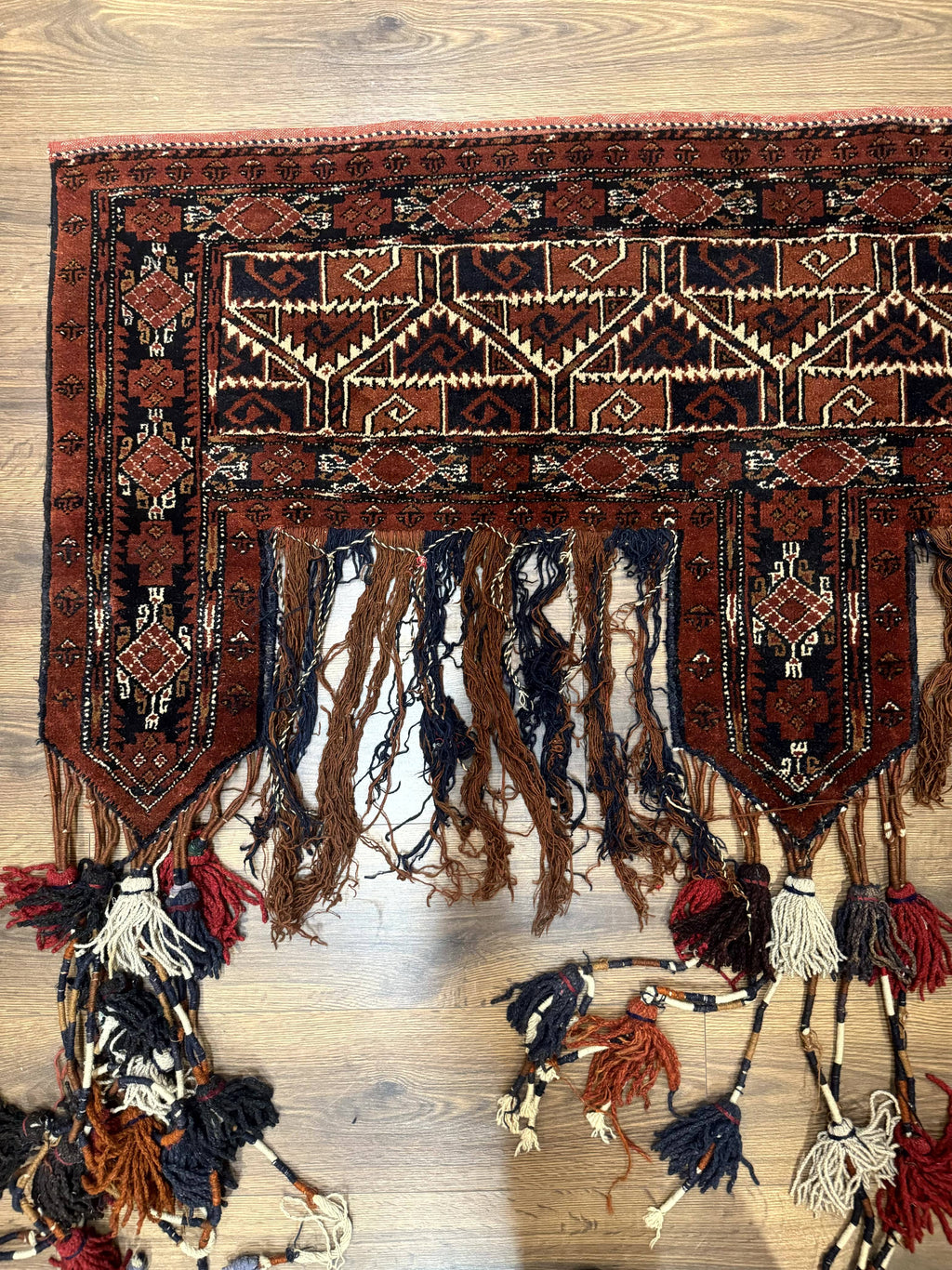 Antique Afghan Beshir Tent Header Textile Rug, Tribal Collectible, Wool