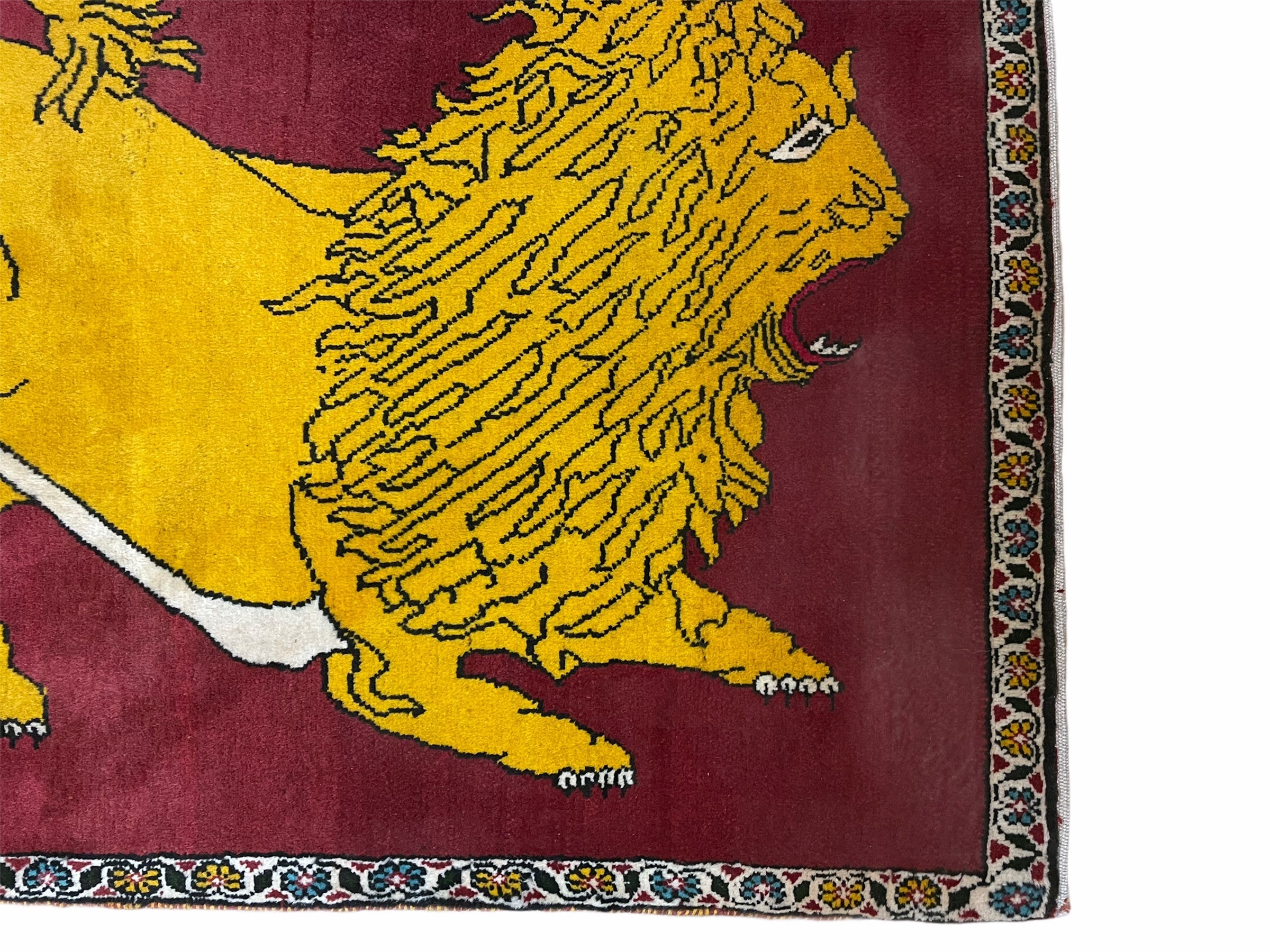 Persian Gabbeh Rug 3x4, Lion Pictorial, Red