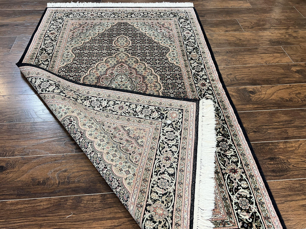 Sino Persian Rug 4x6, Fine Hand Knotted Carpet, Black, Wool, Vintage Rug 4 x 6, Herati Mahi, 300 KPSI