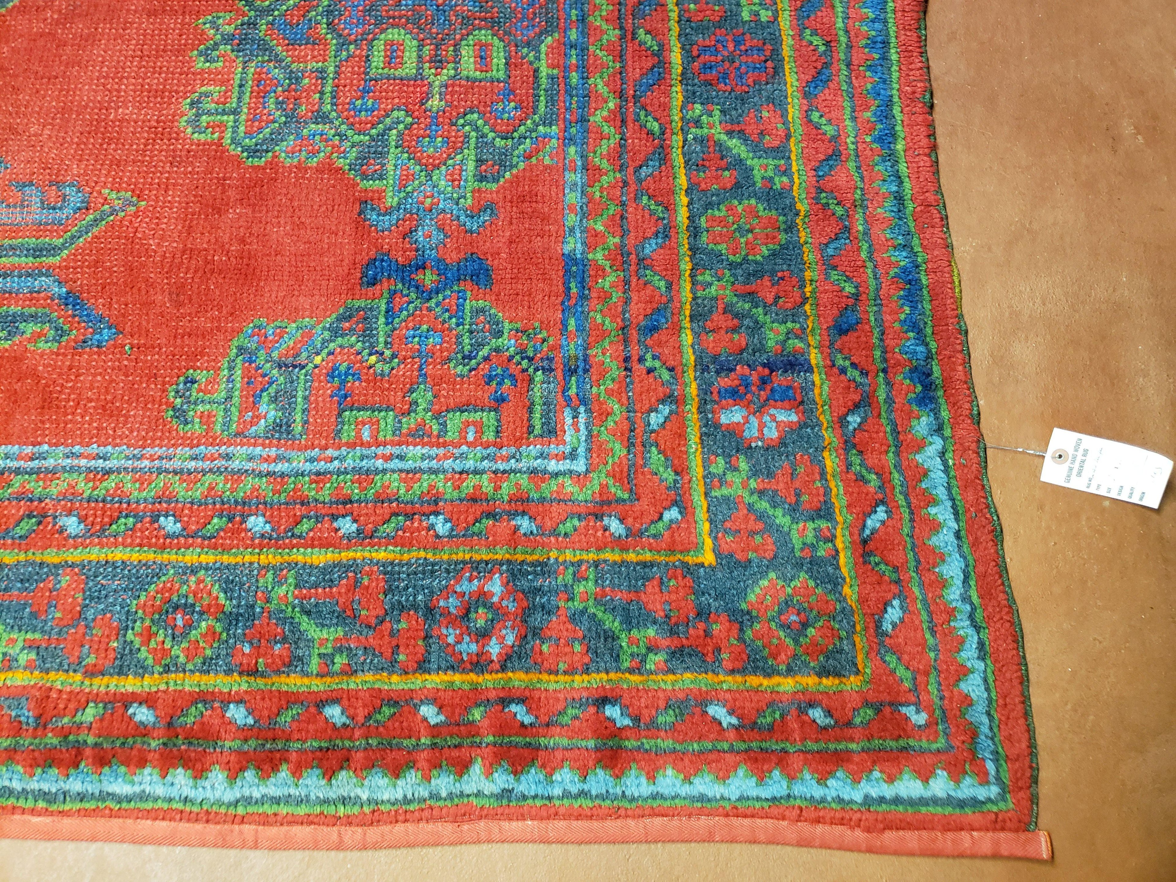 7x11 Turkish Oushak Rug, Vintage Red & Blue Oriental Carpet, Hand Knotted Wool Area Rug 7 x 11, Turkish Sparta Rug, Antique Turkish Rug Nice