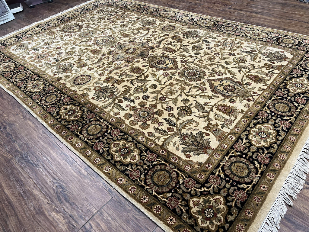 Indo Mahal Rug 6x9, Indian Floral Carpet 6 x 9, Beige and Black, Allover Design, Living Room Rug, Bedroom Rug, Traditional Rug, Vintage Rug