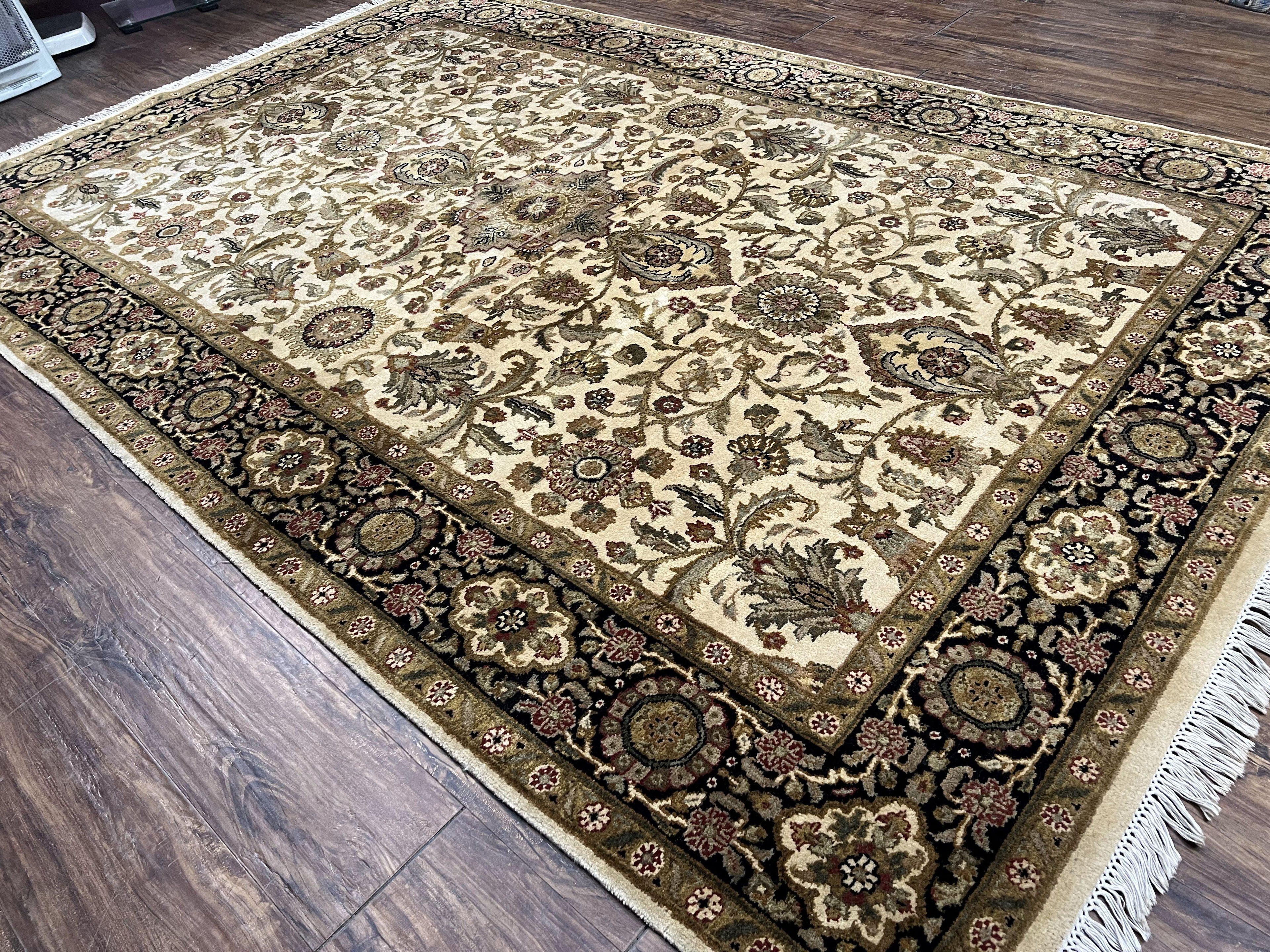 Indo Mahal Rug 6x9, Indian Floral Carpet 6 x 9, Beige and Black, Allover Design, Living Room Rug, Bedroom Rug, Traditional Rug, Vintage Rug