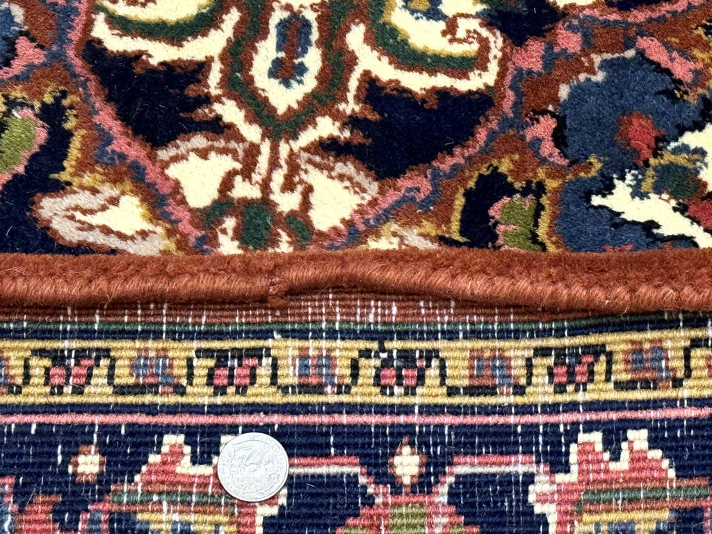 Indo Persian Heriz Rug 4x6, Rust Red Navy Blue and Cream