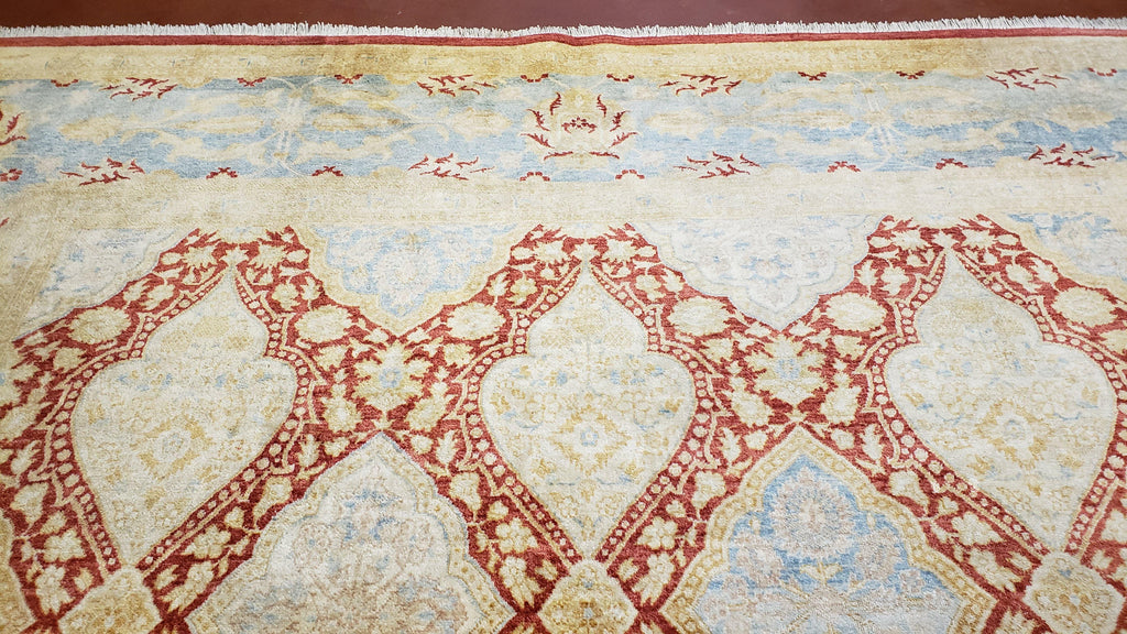 9x12 Peshawar Rug Pakistani Oriental Carpet Sky Blue and Red Wool Vintage Master Bedroom Rug Hand-Knotted Living Room Rug Dining Room Rug