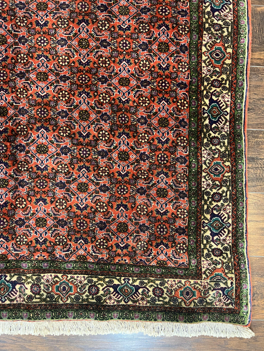 Antique Persian Bijar Rug 5x7, Allover Pattern, Hand Knotted Vintage Wool Tribal Oriental Carpet, Bidjar Rug, Red and Cream 5 x 7 ft, Handmade Rug