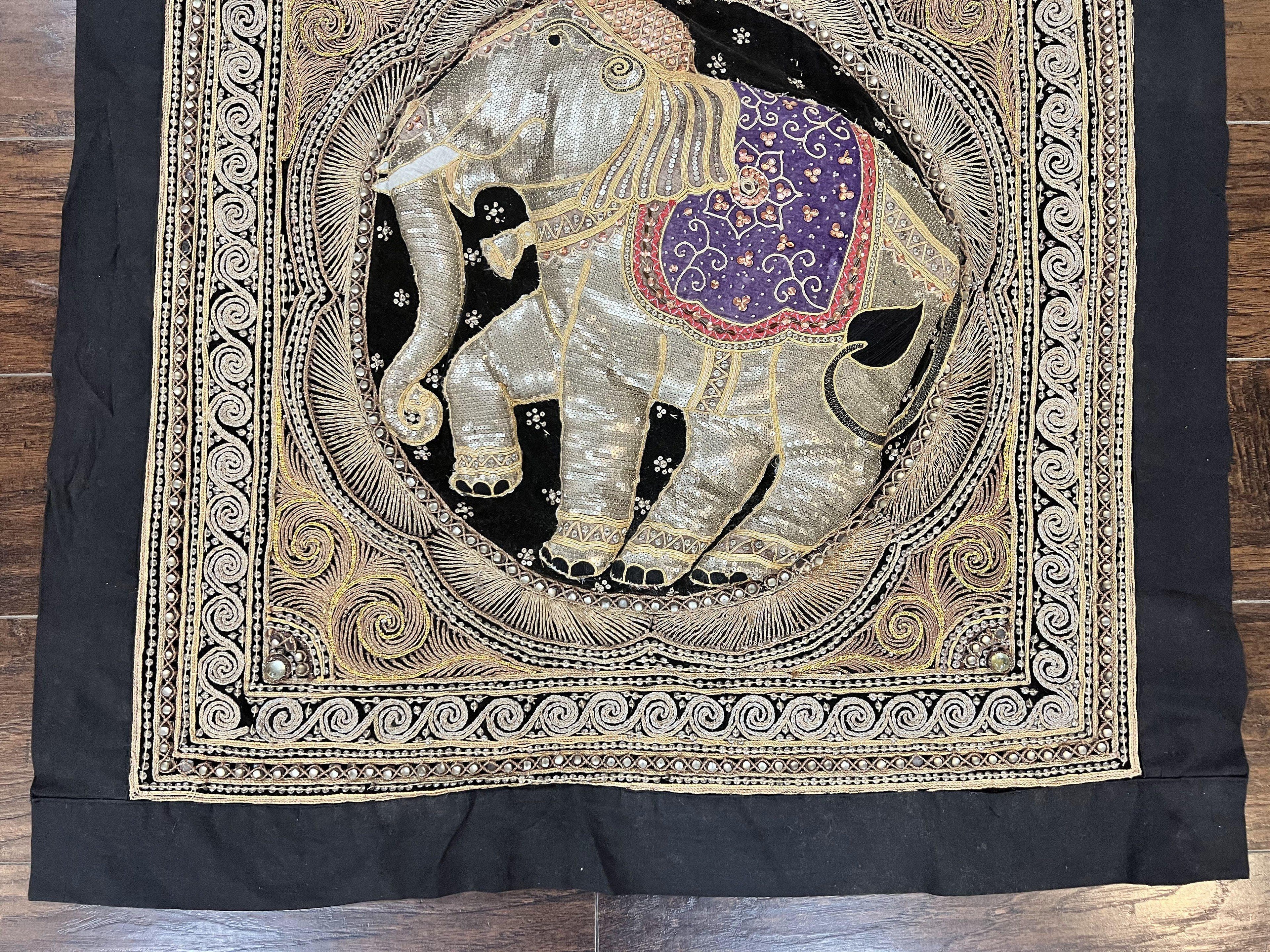 Indian Embroidery 3x3, Elephant Design, Detailed Needlepoint, Beadwork