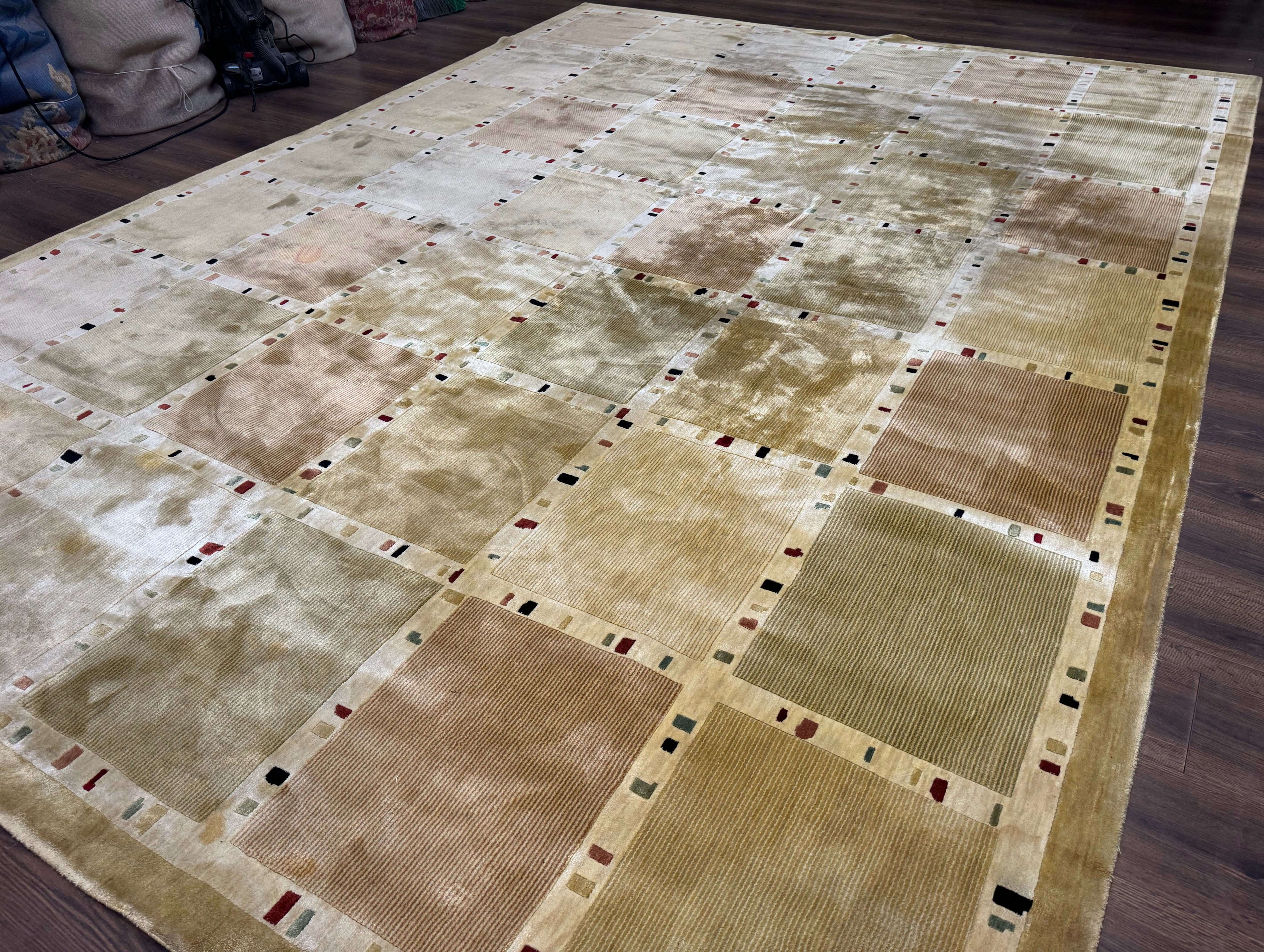 Large Wool Rug 10x13, Panel Design, Modern Contemporary Carpet