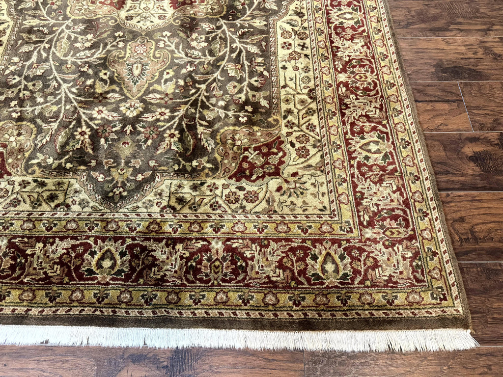 Indo Persian Rug 6x9, Wool Handmade Vintage Rug, Floral Cross Pattern