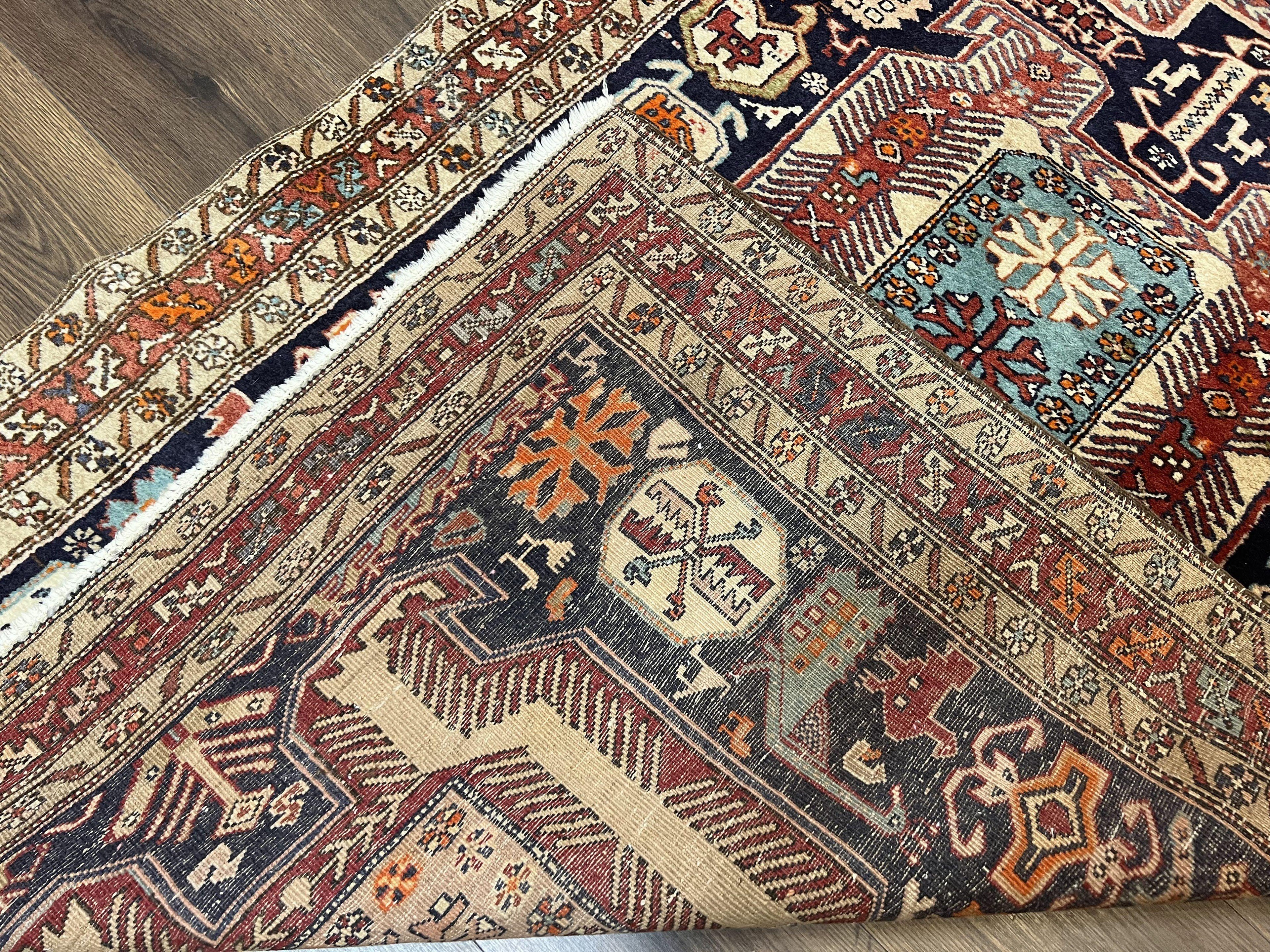 Persian Ardabil Wide Runner Rug 4x10 - Geometric Medallions & Animal Pictorials