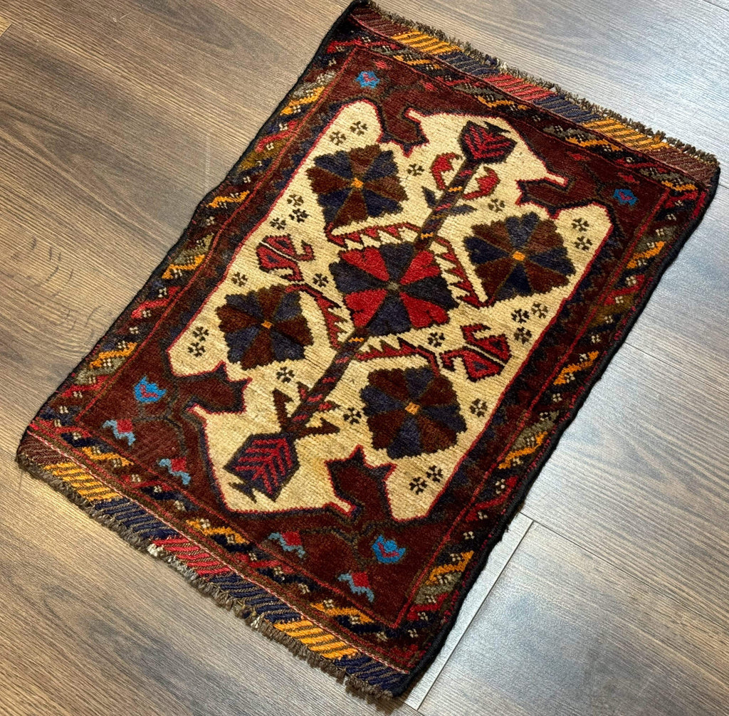 Small Persian Baluchi Tribal Rug, Tan, Handmade