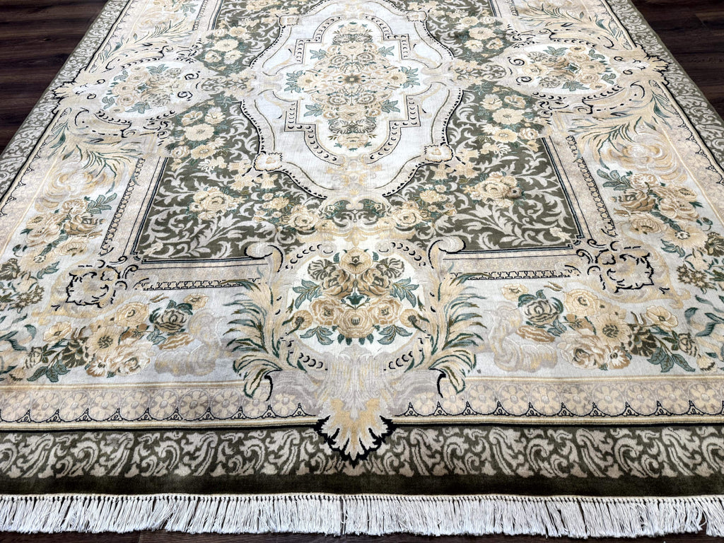 Aubusson Rug 8x10, Very Fine 225 KPSI, Floral, French European Design, Pakistani Carpet
