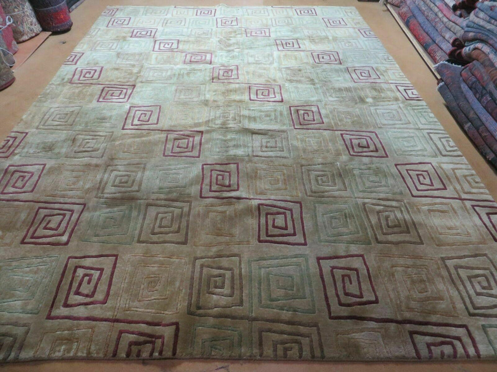 8' X 11' Modern Tibetan Nepal Art Deco Chinese Handmade Wool Silk Rug Abstract