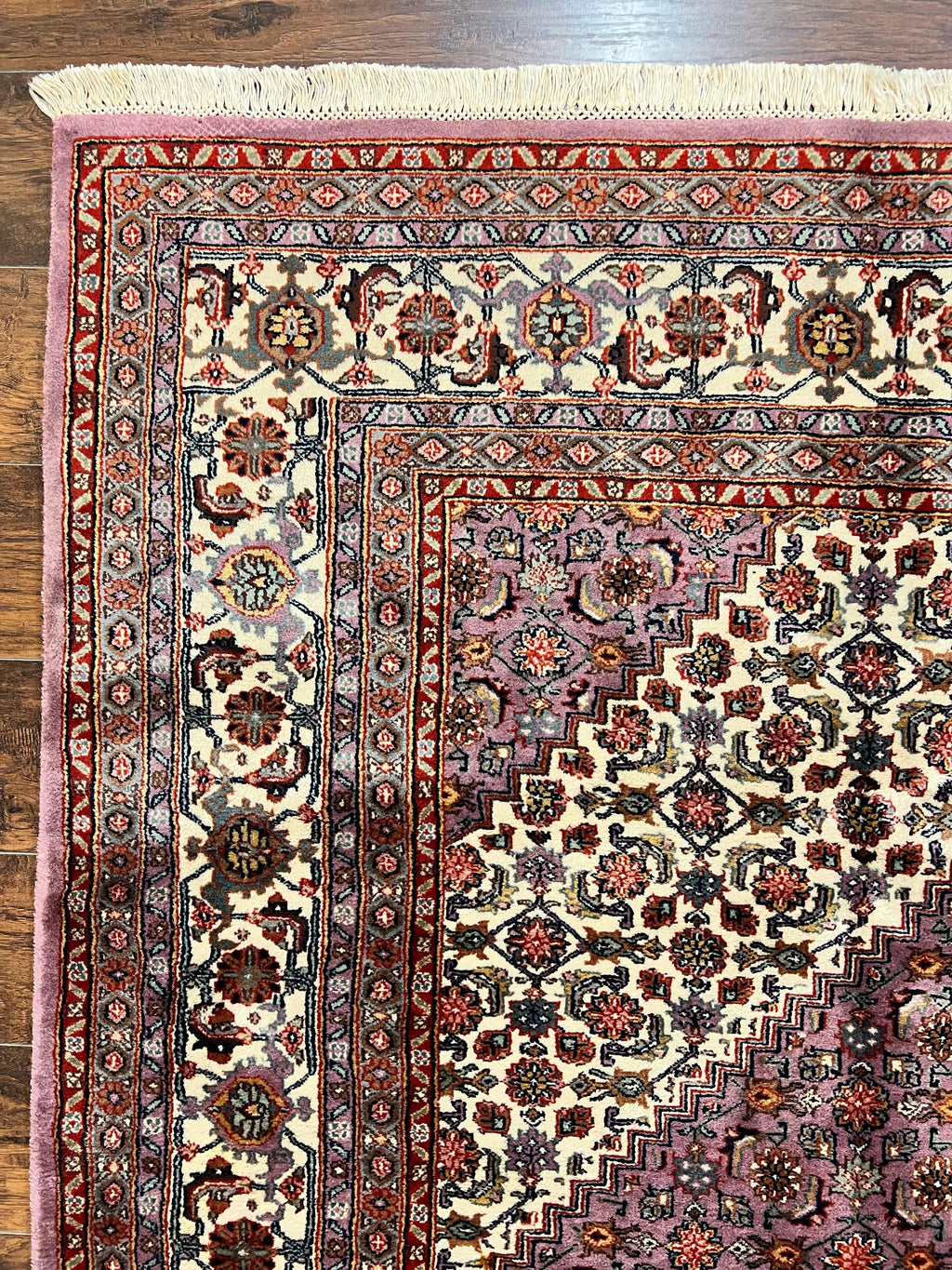 Indo Persian Bidjar Rug 8x10, Purple and Ivory Hand Knotted Wool Vintage Oriental Carpet, Herati Mahi Pattern, 8 x 10 Traditional Fine Rug
