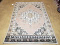 Antique Moroccan Rug 5x7 Tribal Carpet, Hand-Knotted Soft Wool Pile, 5 x 7 Area Rug, Berber Rug, Geometric Open Field Medallion, Pink Ivory
