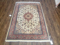 4x6 Handmade Top Quality Pakistani Floral Wool Rug Veg Dyes Carpet Beige Salmon