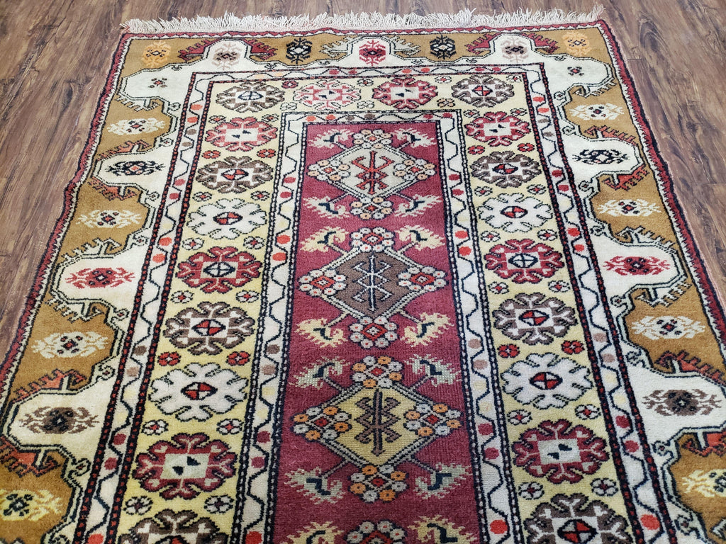 Turkish Caucasian Rug 4x7, Wool Turkish Talish Carpet, Geometric Rug