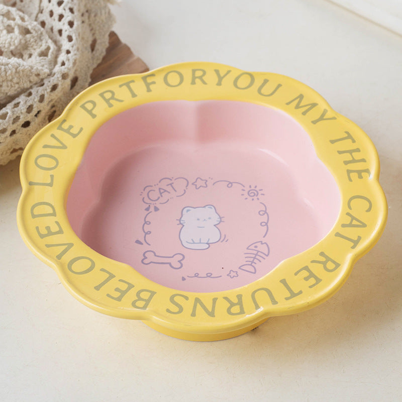 Neck Anti-tumble Acrylic Lace Ceramic Cat Bowl