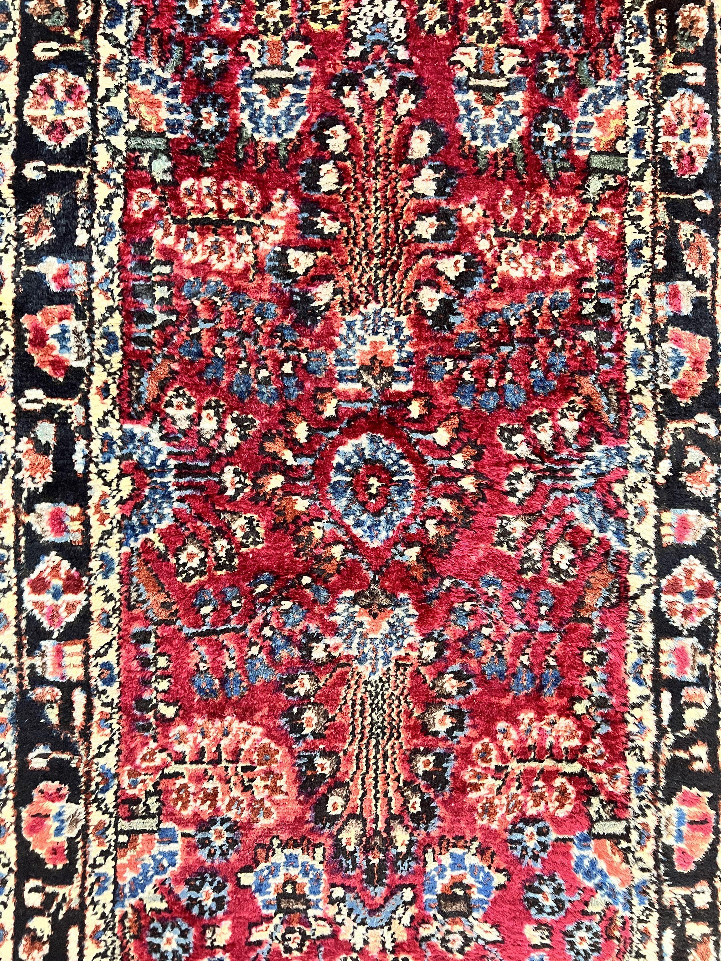 Antique Persian Runner Rug 2.9 x 17, Rare Sarouk Runner, Handmade Wool Rug for Hallway, Red, Floral