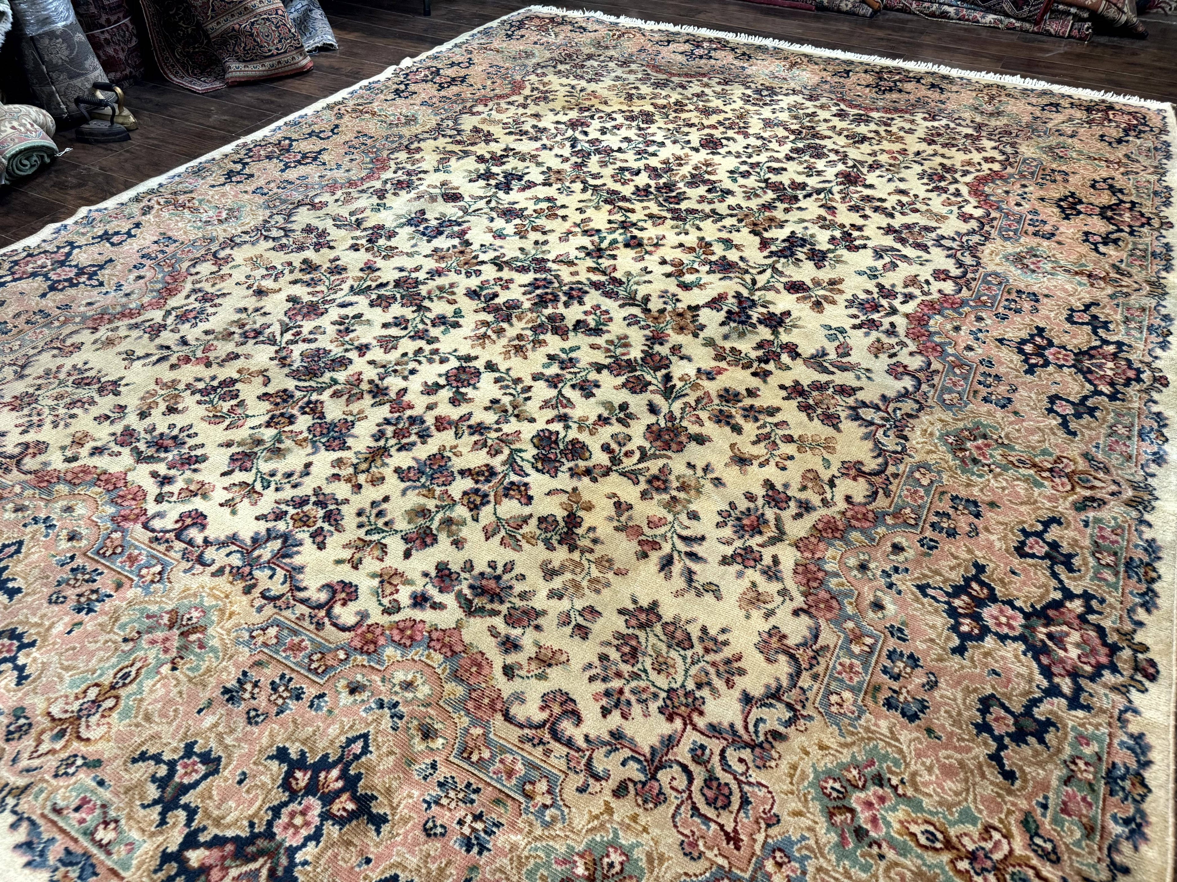 Antique Karastan Rug 8.8 x 12 Lanamar Floral Ivory Kirman Wool Discontinued