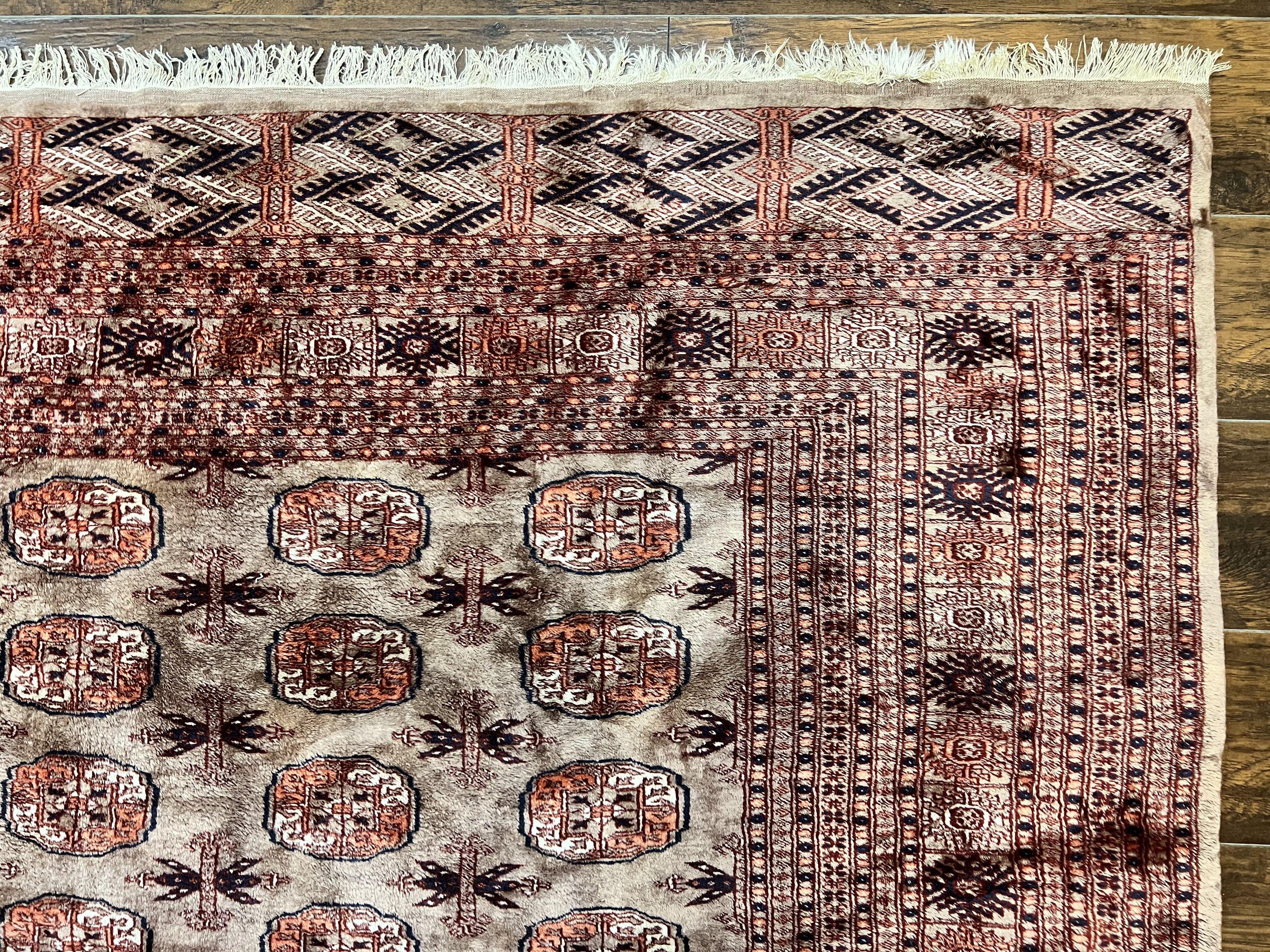 Pakistani Bokhara Turkoman Rug 7x10, Handmade Vintage Wool Carpet, Brown-Red