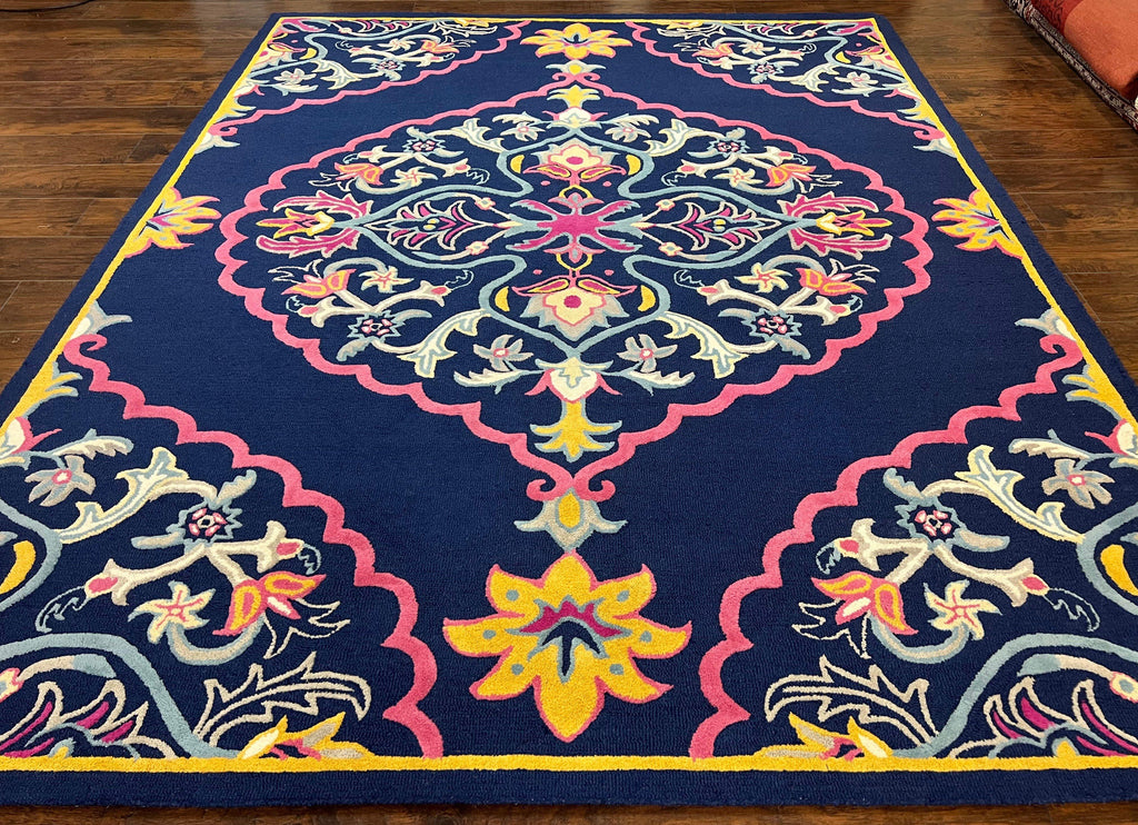Safavieh Rug 8x10 Belagio Collection, Navy Blue Pink Yellow, Power-Loomed Wool Carpet, Floral Area Rug, Modern Rug, Room Sized 8 x 10 ft Rug