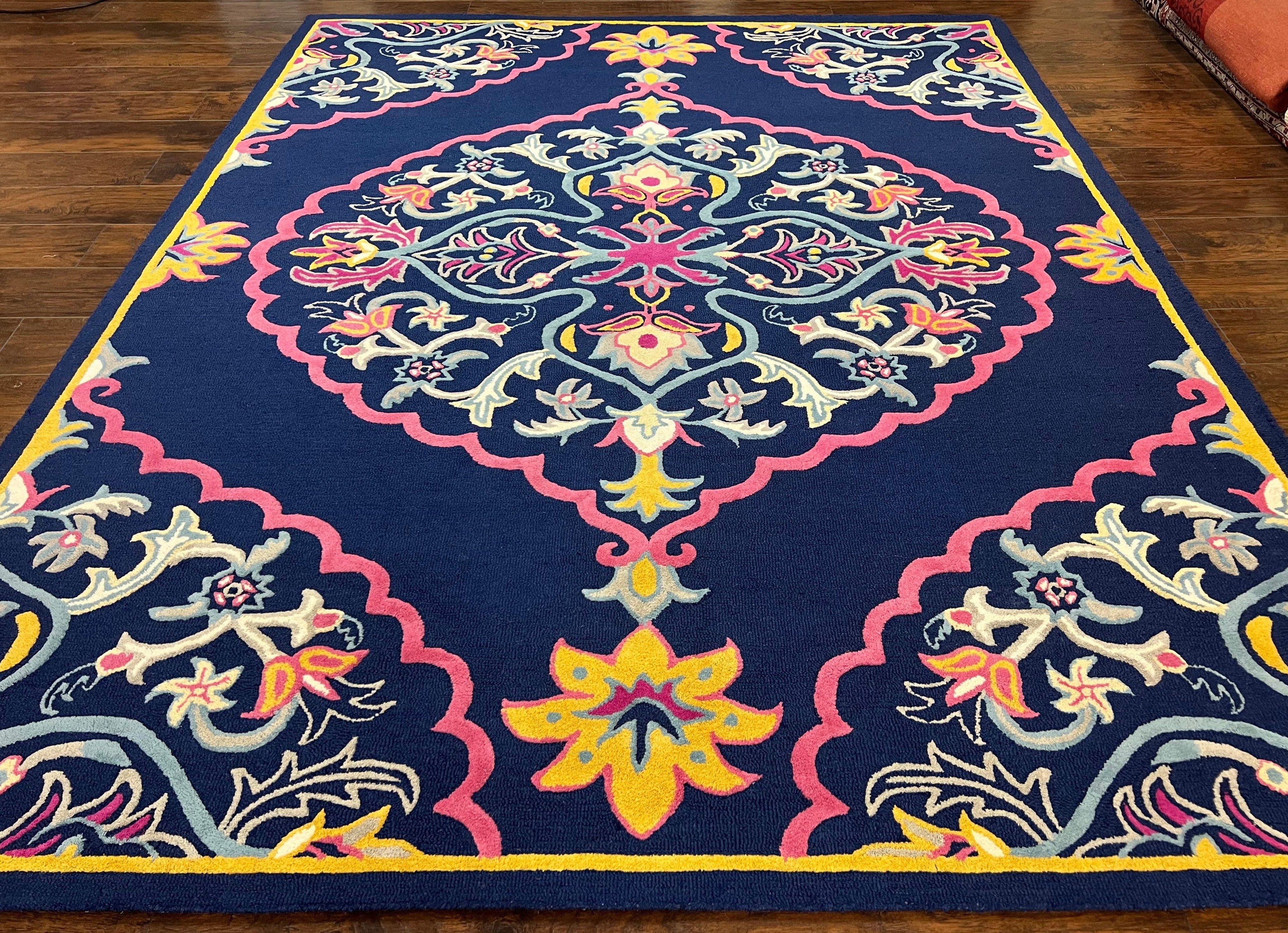 Safavieh Rug 8x10 Belagio Collection, Navy Blue Pink Yellow, Power-Loomed Wool Carpet, Floral Area Rug, Modern Rug, Room Sized 8 x 10 ft Rug